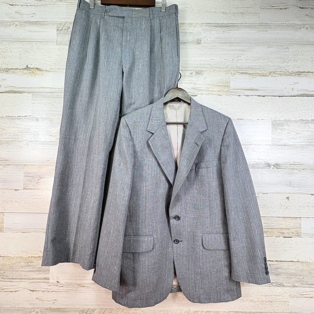 di Benedetto New‎ York Milan Mens Gray Pinstripe Suit Jacket Pants Set 40R 34x31